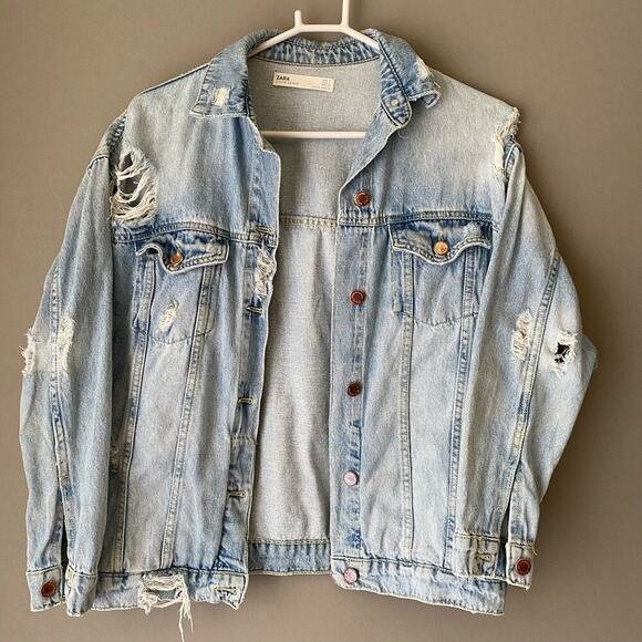 Zara sz S distressed oversized jean jacket‎ - Picture 1 of 7